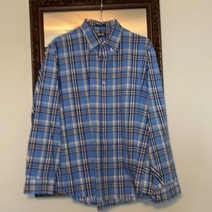 Lands’ End No Iron Twill, Blue and Yellow Traditional Fit XL 17-17 1/2